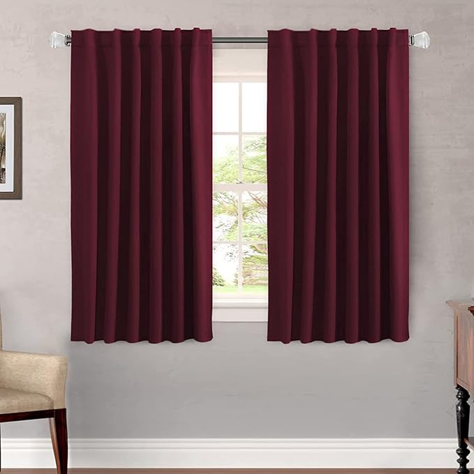 H.VERSAILTEX Christmas Blackout Curtains Thermal Insulated Window Treatment Panels Blackout Drapes for Living Room Back Tab/Rod Pocket Bedroom Draperies, 52 x 54 Inch, Burgundy Red, 2 Panels