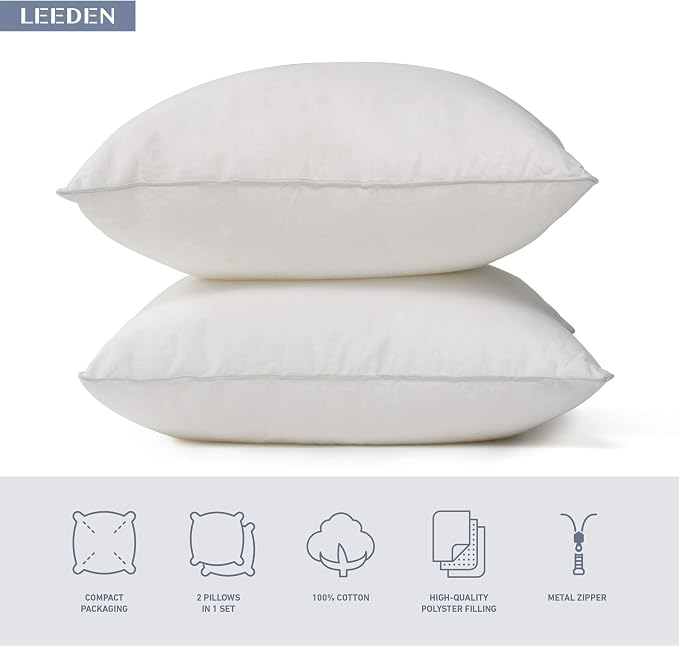 Leeden 22 x 22 Pillow Inserts (Set of 4) - Throw Pillow Inserts with 100% Cotton Cover - 22 Inch Square Interior Sofa Pillow Inserts - Decorative Pillow Insert Pair - White Couch Pillow