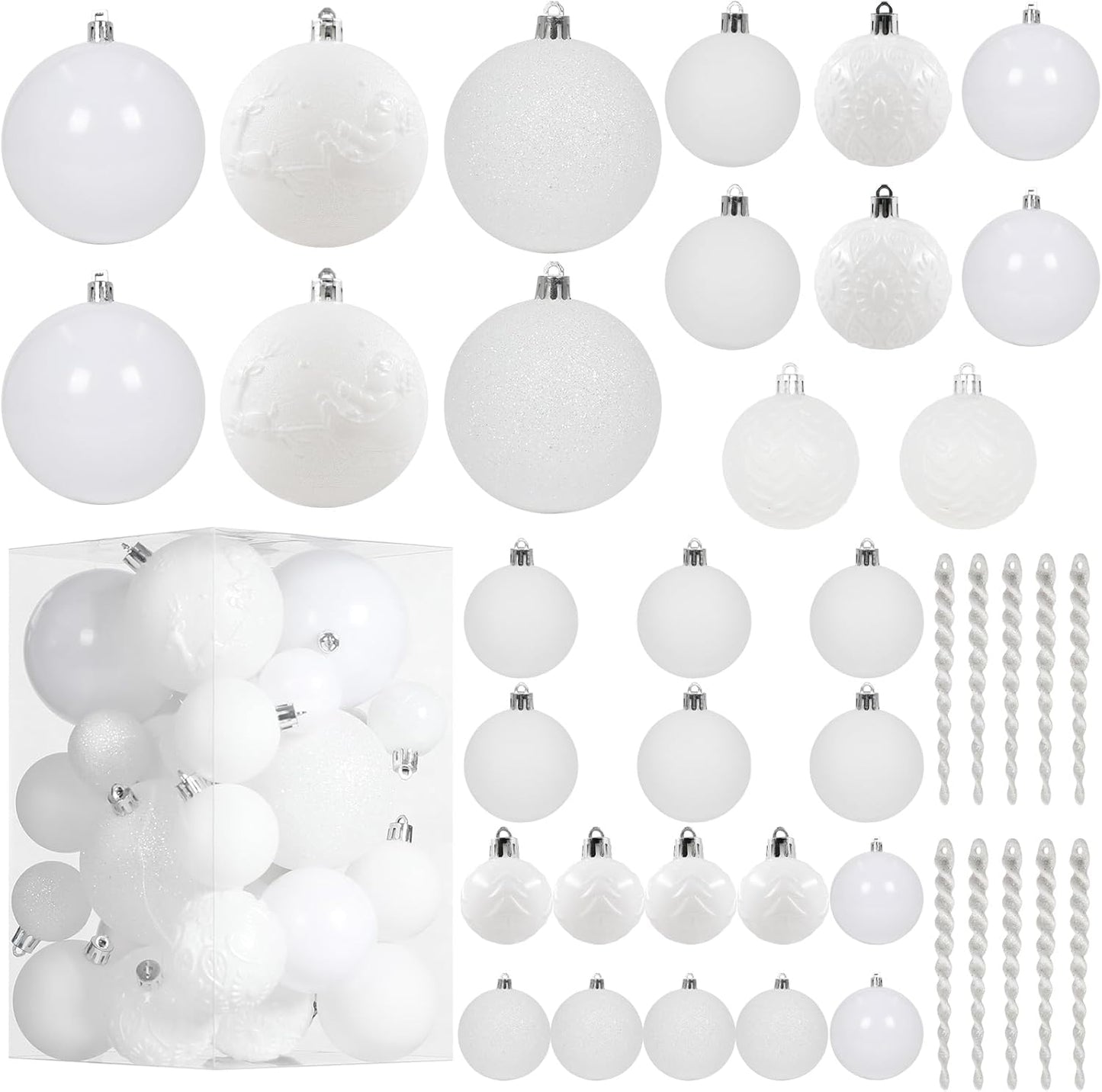 Christmas Ball Ornaments for Christmas Decorations - 41 Pieces Xmas Tree White Shatterproof Ball Ornaments with Hanging Loop for Holiday and Party Decoration