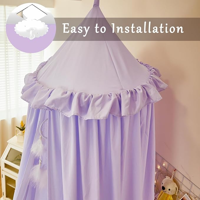 Princess Decor Canopy for Kids Bed, Soft and Durable Bed Canopy for Girls Room Tent Canopy Dreamy Mosquito Net Bedding, Children Reading Nook Canopies Indoor (Purple)