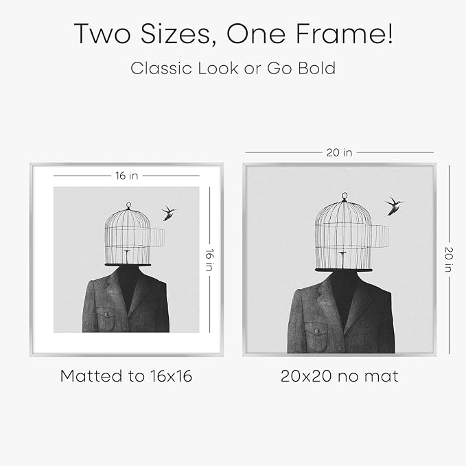 Homeforia 20x20 Silver Picture Frame, High End Metal 20 x 20 Square Frame with Mat 16 x 16 Photo, 20x20 Poster Frames Matted to 16x16 Print, 20 by 20 Hanging Frames, Tempered Glass, Wall Kit, Set of 3