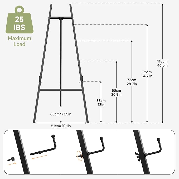 Easel Stand for Sign, Heavy Duty Metal Display Easel with Adjustable Chain, 4-Tier Art Easel for Painting, Wedding Sign, Posters & Commercial Display (Black)
