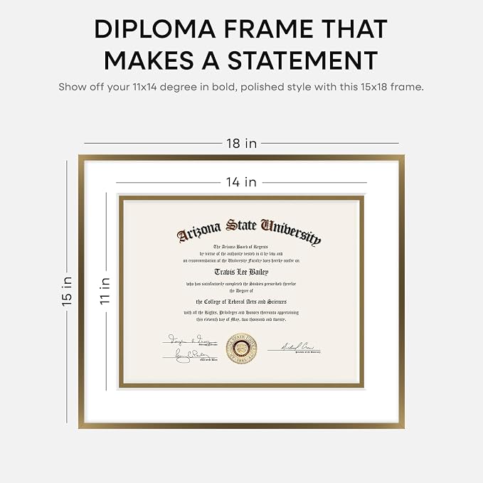 Homeforia 15x18 Diploma Frame Bronze, High End Metal 15 x 18 Certificate Frames with Mat for 11 by 14, 18x15 Document Frame Matted to 11x14, Award Graduation Frames, Tempered Glass, Wall Kit, Set of 2
