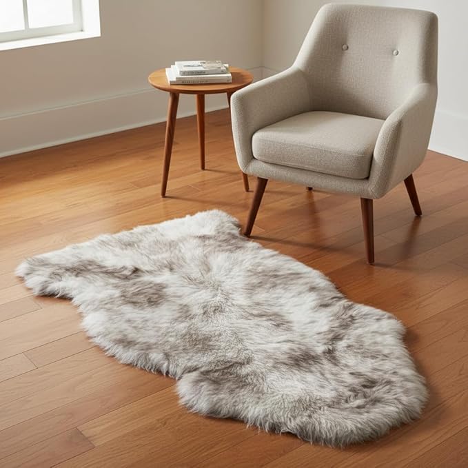 Super Area Rugs Premium Genuine Sheepskin Rug 2' x 3' Long Fur Soft & Natural Chair/Seat Cover Accent Rug, Wolf Tip Brown, Single Pelt