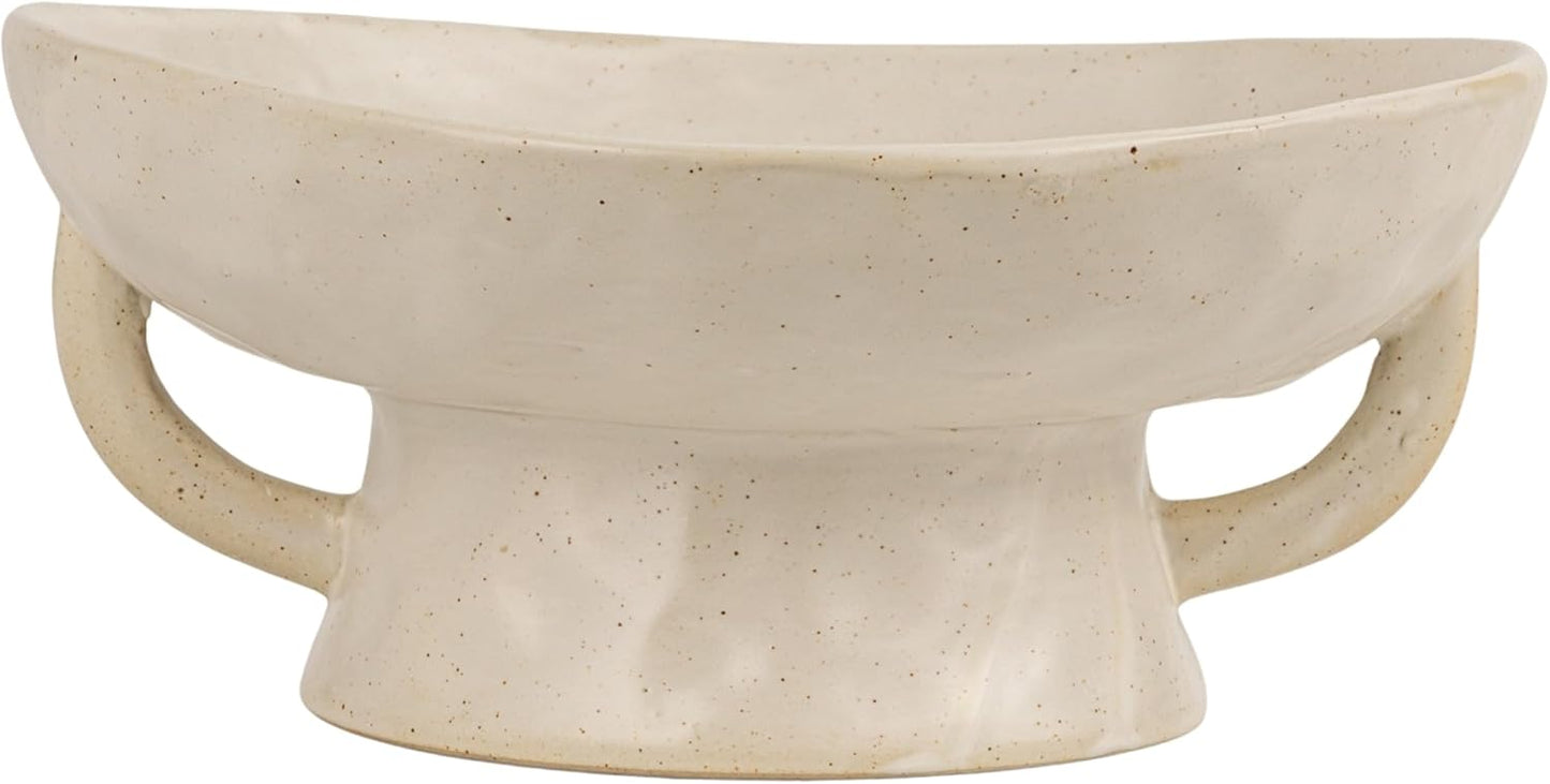 Creative Co-Op Stoneware Footed Pedestal/Bowl with Handles, Reactive Glaze, White