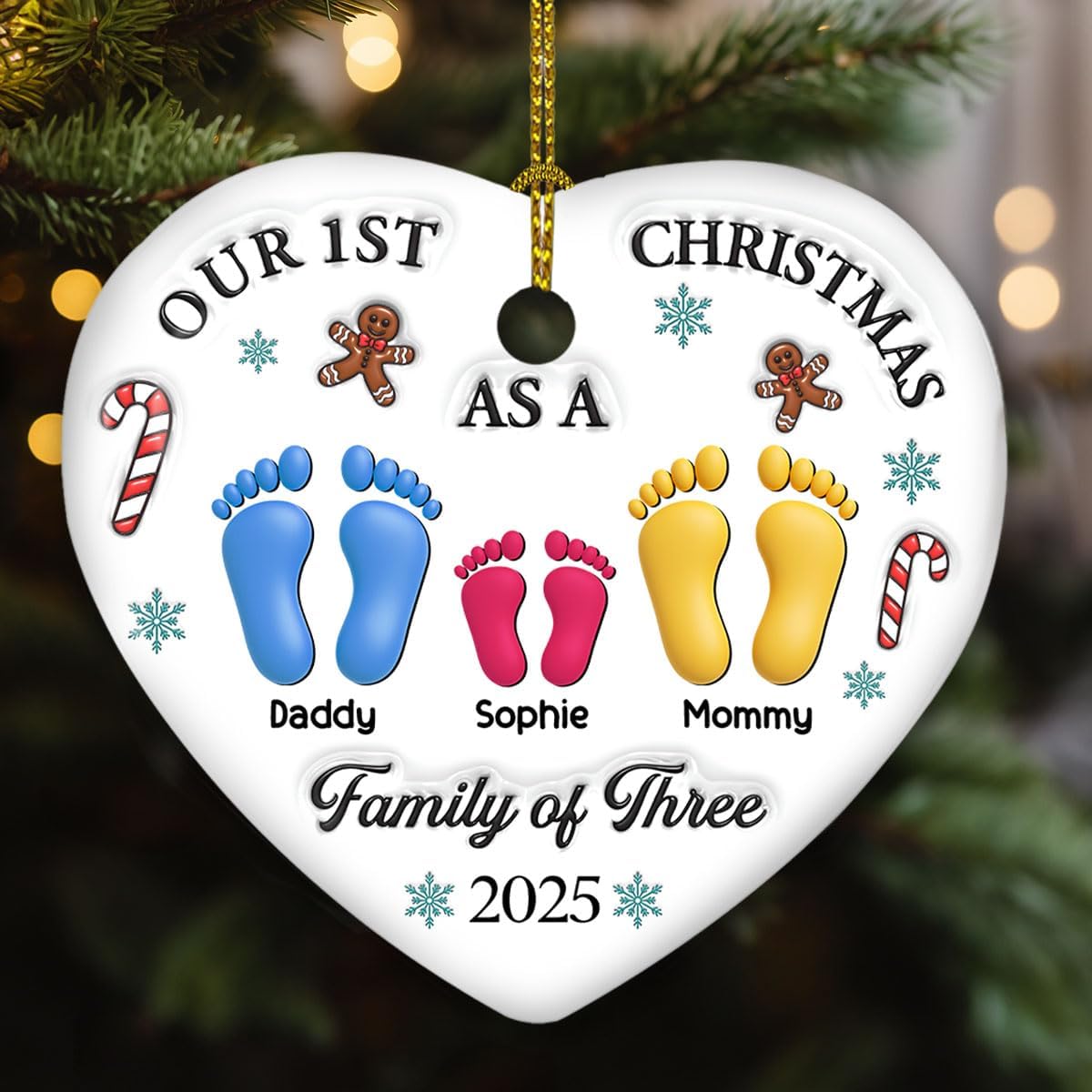 Personalized Custom 3D Effect Heart Ceramic Ornament – Our First for Newly Married Couples, Perfect for Christmas