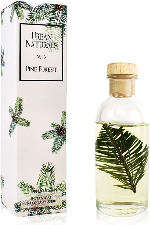 Urban Naturals Reed Diffuser Set, Pine Forest - Bathroom Shelf Décor | White Pine Needles, Eucalyptus and Sandalwood, Christmas Tree Scent, Holiday Decor with Real Pine Branches