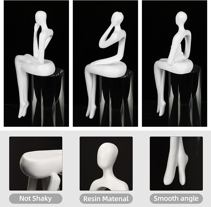 BMLCGJ Thinker Statue Gold Decor Abstract Art Sculpture, Golden Resin Collectible Figurines for Home Living Room Office Shelf Decoration,Great Gifts Ideas (Sitting Posture-White)