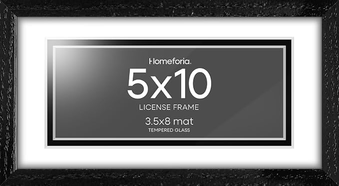 Homeforia 5x10 Business License Frame Black, High End Oak 5 x 10 Black Wood Document Certificate Frame with Mat 4x9, 10x5 Wooden Picture Frames for Wall or Tabletop, Tempered Glass, Wall Kit, Set of 2