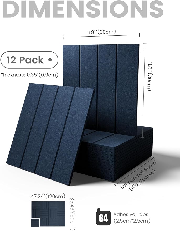 Fluxynara Large Felt Bulletin Board 48" x 36" Cork Board Alternative-12 Pack with 64 Safe Removable Adhesive Tabs, Cork Boards for Walls Cork Board for Home Office Classroom Pin Board-Carbon Blue