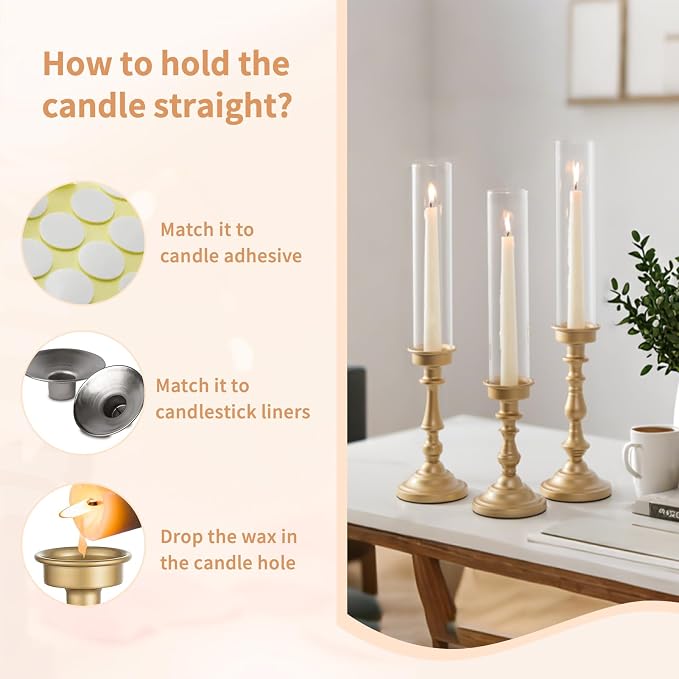 NUPTIO Gold Candlestick Holders Bulk: Set of 6 Tall Hurricane Glass Taper Candleholders - Vintage Candles Stick Stand for Wedding Bridal Shower Birthday Party Centerpiece Decor