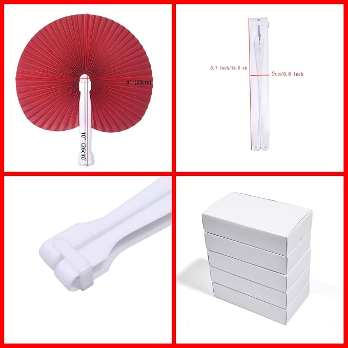 20 Pieces Red Round Paper Fans | Foldable Handheld Fans for Women,Folding Hand Fans for Wedding,Bridal Guest,Church,Party Favors,Dancing,Birthday,DIY