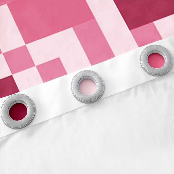 Castle Fairy Pink Checked Window Curtain,Pink Dark Camouflage Bedroom Decor Curtains,Kids Boys Teens Geometric Plaid Window Treatment Modern Video Games Blackout Drapes 2 Panels,38Wx54L