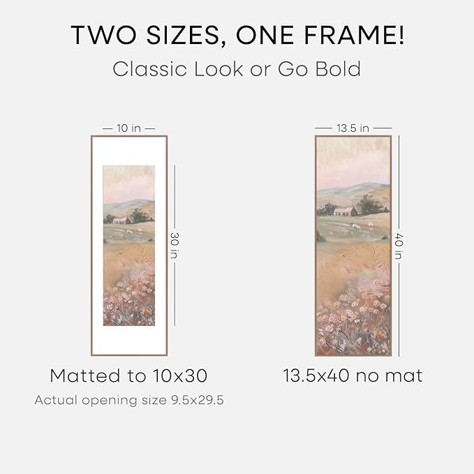 Homeforia 13.5x40 Panoramic Frame Mocha, High End Metal 13.5x40 Picture Frames with Mat 10x30 Photo, 13.5 x 40 Poster Frames Matted to 10 by 30 Print, 40x13.5 Frames, Tempered Glass, Wall Kit, Set of 2