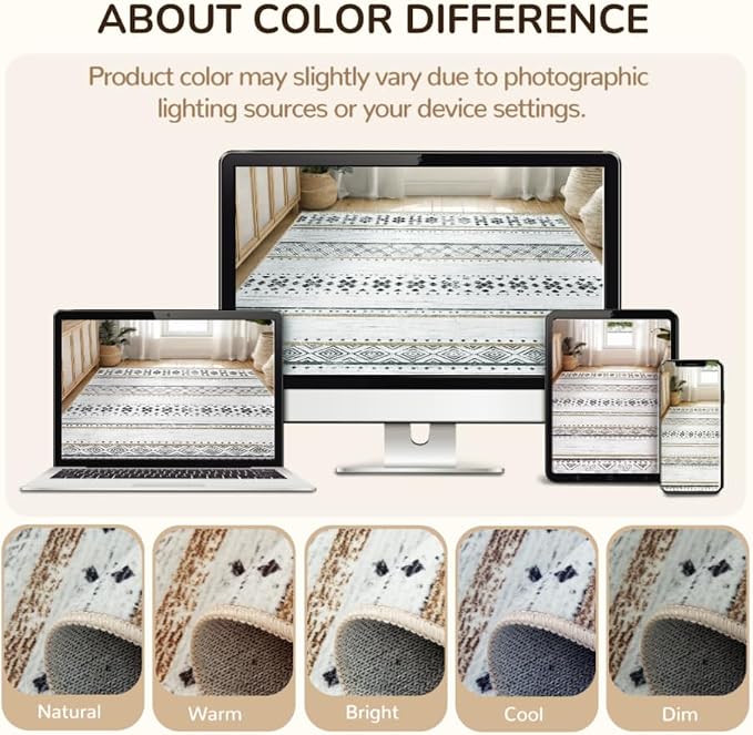 BESTSWEETIE 2x3 Area Rugs for Living Room Washable Moroccan Farmhouse Neutral Geometric Low Pile Non-Slip Soft Print Pattern Rug for Bedroom Kitchen Dining Room Entryway Black/Brown