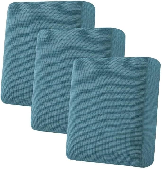H.VERSAILTEX Super Stretch Individual Seat Sofa Covers Couch Slipcover Sets Thick Jacquard Textured Twill Fabric (3 Piece Sofa Cushion Covers, Storm Blue)