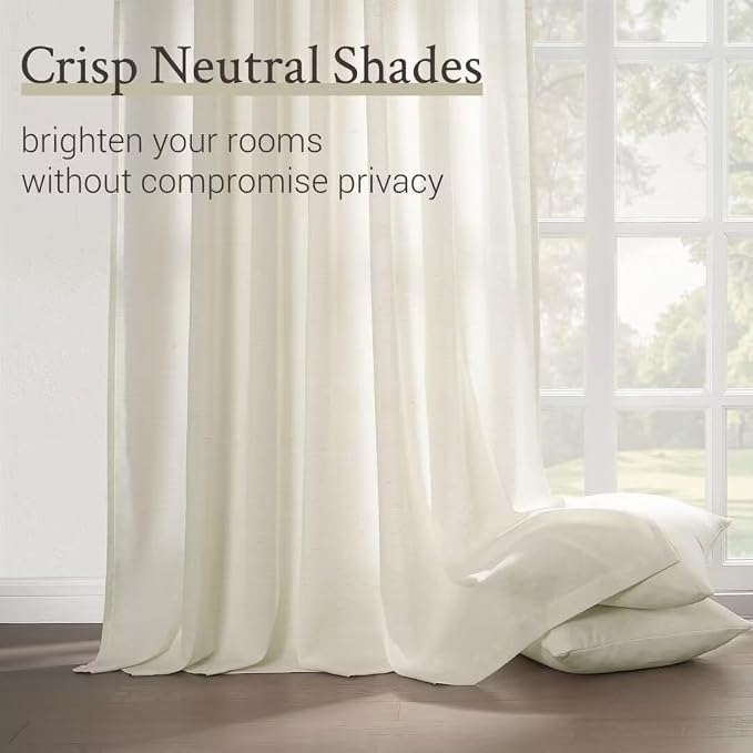 Topfinel 105 Inch Curtains 1 Panels Set,Two Packs Pinch Pleat Back Tab Linen Window Semi Sheer Privacy Thick Decorative Curtain Drapes for Living Room Bedroom,60x105 in Long,Ivory/Natural
