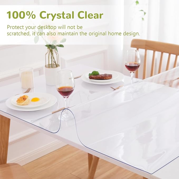 40 x 80 Inch Clear Table Cover Protector, Clear Table Protector for Dining Room Table, 1.5mm Plastic Table Cover, Waterproof Table Pad for Kitchen, Office