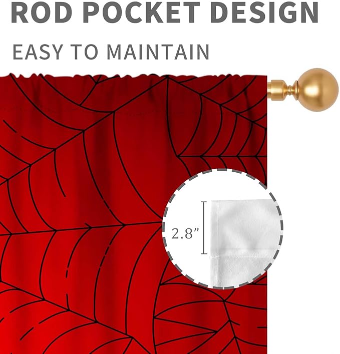 Super Hero Spider Curtains, Red Superhero Spider Web Boys Curtains for Kids Baby Room Living Room Bedroom Nursery Playroom Blackout Drapes 2 Panel Sets, 55"x63" Inch