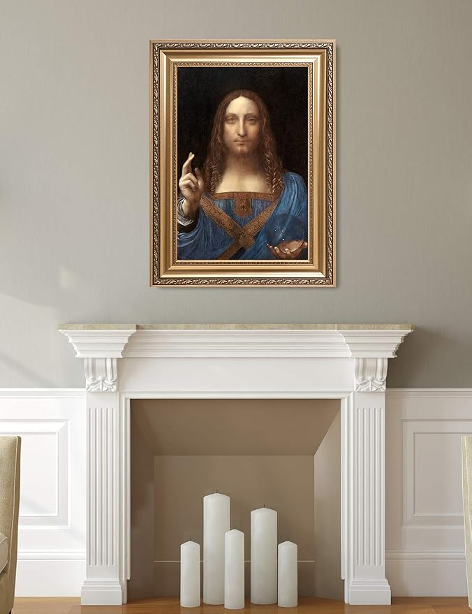 DECORARTS - Portrait Of Christ in Salvator Mundi by Leonardo Da Vinci. Giclee Prints on Acid Free Cotton Canvas. Classic Art Reproduction in Fine Art Frame. Total Size w/Frame: 20.75x28.75 in
