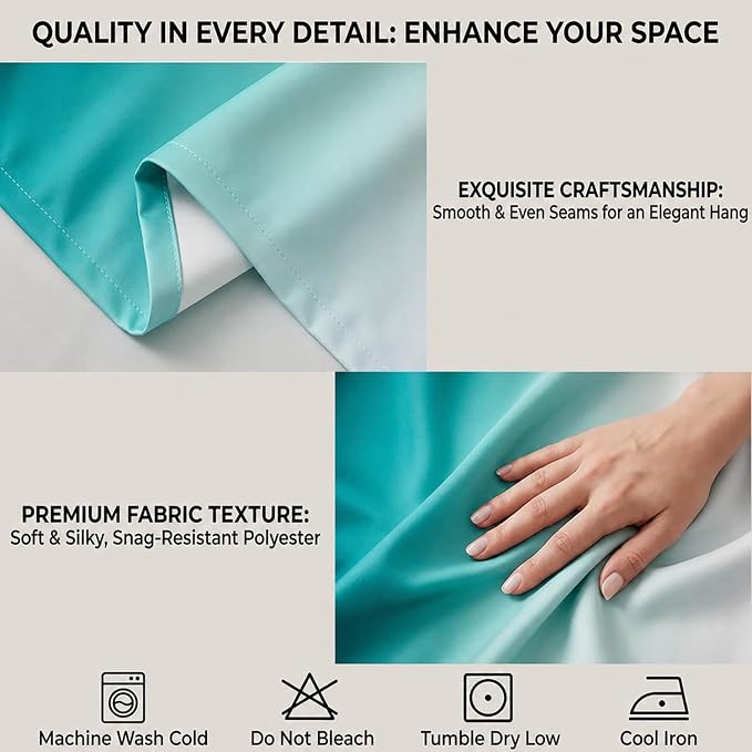 Turquoise Curtains for Living Room 63 Inch Length Teal Ombre Curtains 2 Panel Bedroom Turquoise Ombre Light Filtering Window Curtain Modern Gradient Drapes