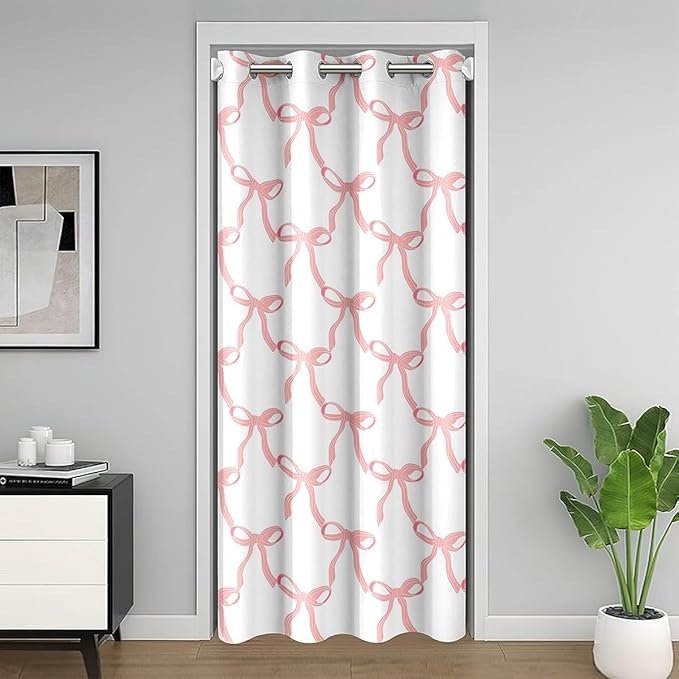 Feelyou Bowknot Decor Room Blackout Curtain Dreamy Princess Style Closet Door Cover Curtain for Bedroom Living Room Watercolor Pink Ribbon Bow Door Curtain for Doorway Privacy 1 Panel, 42"x84"