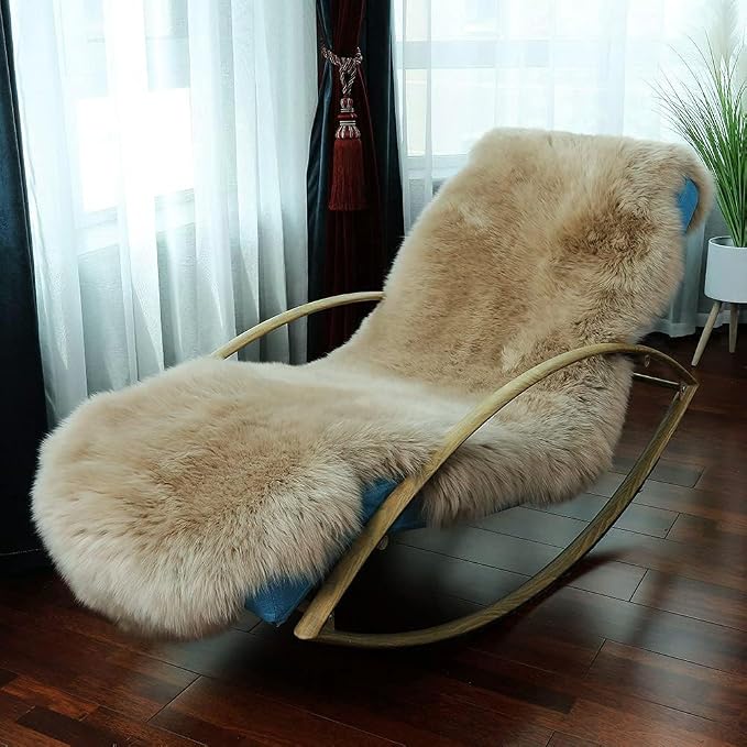 LLB Genuine Sheepskin Area Rug Wool Rug Fur Carpet Fluffy Shaggy Fur Rug for Living Room Kids Bedroom Real Sheepskin Throw Lambskin Rugs Sofa Mat Chair Seat Covers (Tan, 2 x 6 ft Sheepskin)