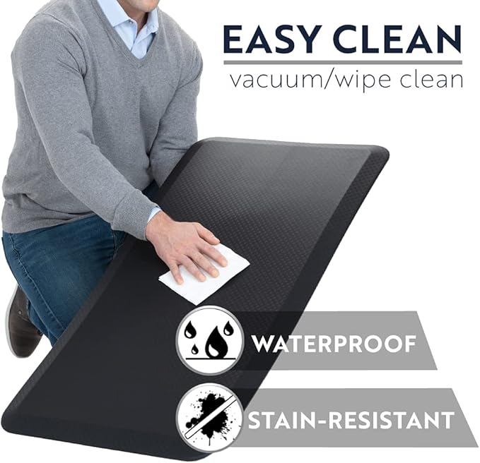 KANGAROO Anti Fatigue Mats for Kitchen Floor, 48x20, Reduce Foot, Knee, Back Pressure, 3/4 Inch Thick Cushioned Ergonomic Mat, Waterproof Comfort Rug for Under Sink, Standing Desk, Store Floors, Black