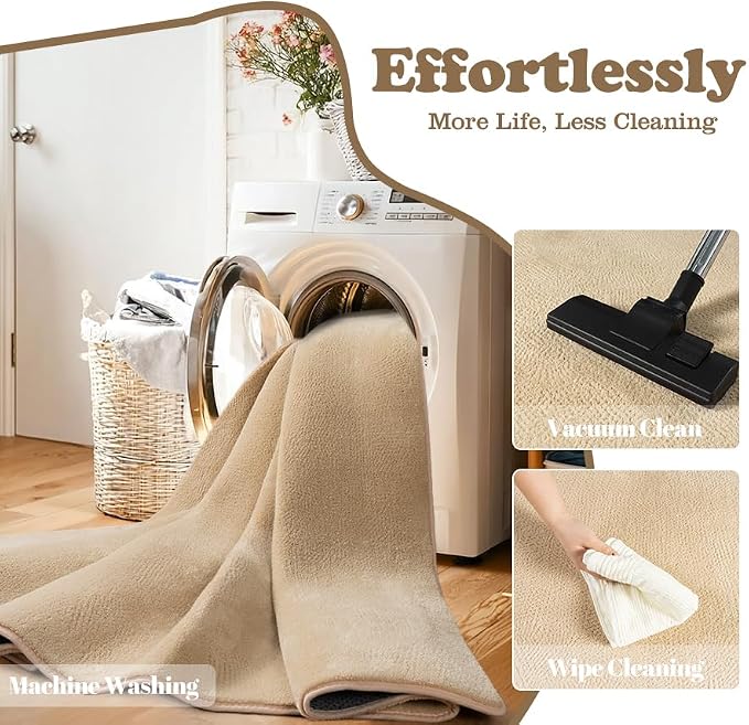 qulint Tan Hallway Rug 2x8, Modern Soft Bedroom Runner Rug Non Slip Washable Thickened Memory-Foam Indoor Kitchen Runner, Minimalist Solid Carpet for Living Room Entryway Home Decor