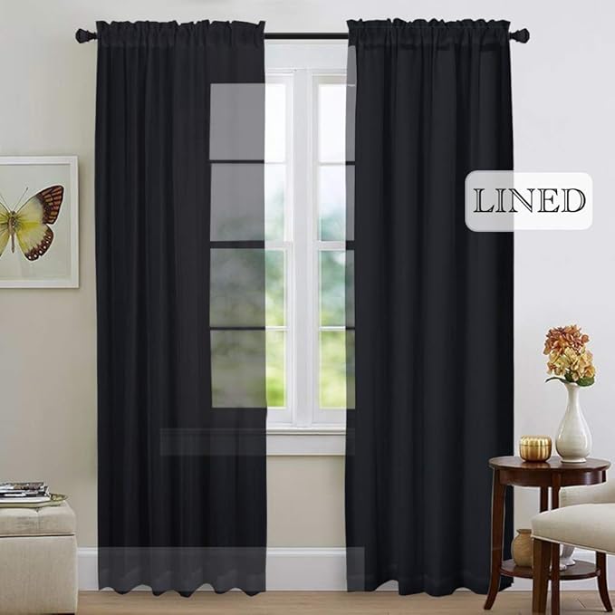 NICETOWN Blackout Curtain Liners for 95" Curtains - Black Out Curtain Liners for Drapes, Blackout Fabric Liners for Bedroom (Hooks Included) 2 Panels, 45W by 88L Per Panel Inches, Black
