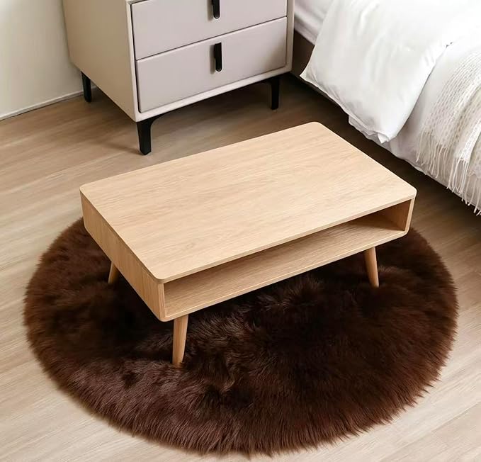 Faux Fur Rug 3 x 3 ft Round Coffee Shaggy Sheepskin Rug Soft Fluffy Plush Carpet Fuzzy for Bedroom Living Room Floor Nursery Kids Room Bedside Rugs