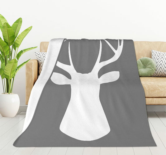 HGOD DESIGNS Deer Flannel Fleece Bed Blanket 40 x 50 inch Woodland Deer Head Throw Blanket Lightweight Cozy Plush Blanket for Bedroom Living Rooms Sofa Couch