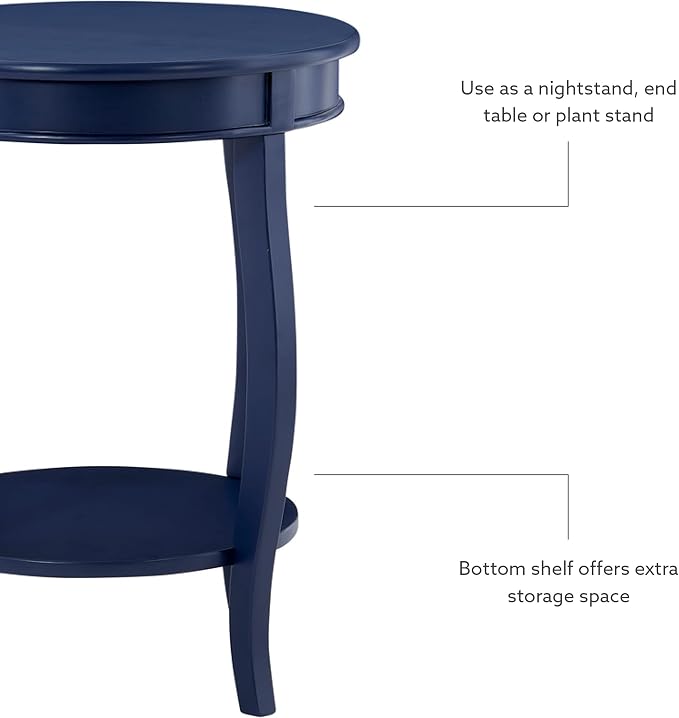 Powell Phipps Navy Blue Round Side Table with Shapely Legs and Shelf