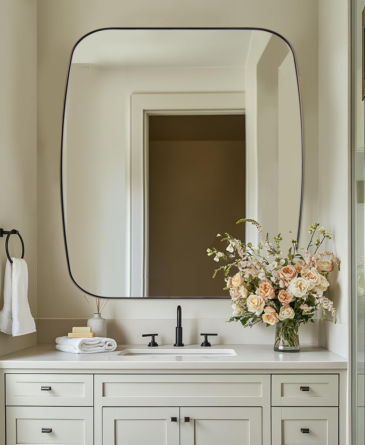 ANDY STAR Bronze Oblong Mirror, 36x40 Inch Brushed Bronze Oval Mirror for Bathroom with Stainless Steel Metal Frame, Wall Mouned for Bathroom, Living Room, Entryway