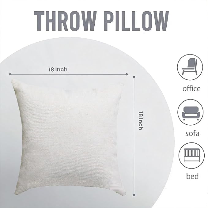 Throw Pillow with Insert,Throw Pillow for Couch and Bed,18x18 Lumbar Throw Pillow,White Throw Pillow,2 Pack