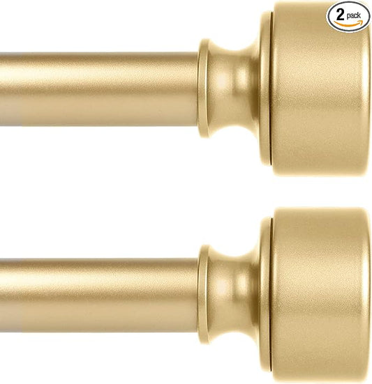 2 Pack Gold Curtain Rods for Windows 28 to 48 Inch(2.3-4ft), 1 Inch Diameter Heavy Duty Curtain Rod, Adjustable Decorative Drapery Poles 18-45", Brass Gold