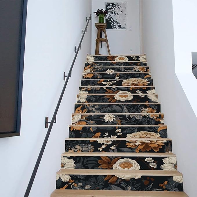 REDAMANCY Vintage Bookshelf Colorful Books Creative Book Cabinet Peel and Stick Vinyl Stair Riser Decals Staircase Tile Stickers Decor Modern Marble Decoration Self-Adhesive(14 Pcs)