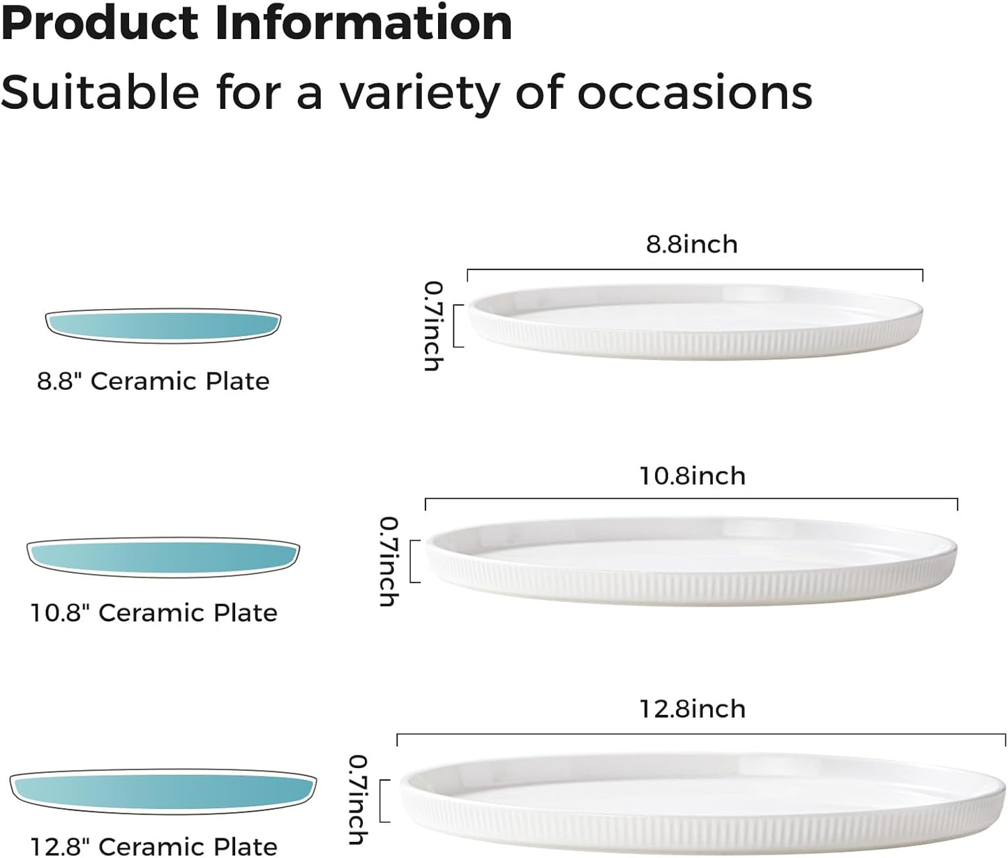 3 Packs Serving Platters, Large Serving Tray, Round Platters for Serving Food, Food Tray for Veggie Fruit Snack Dessert Cheese, White Ceramic Serving Trays for Party, Entertaining, 12.8”/10.8”/8.8”