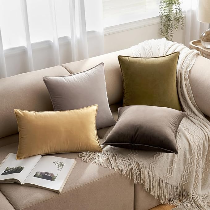 MIULEE Olive Green Velvet Throw Pillow Covers 22x22 Soft Decorative Solid Square Cushion Cases Pack of 2 Modern Luxury Home Decor for Couch, Sofa, Bedroom
