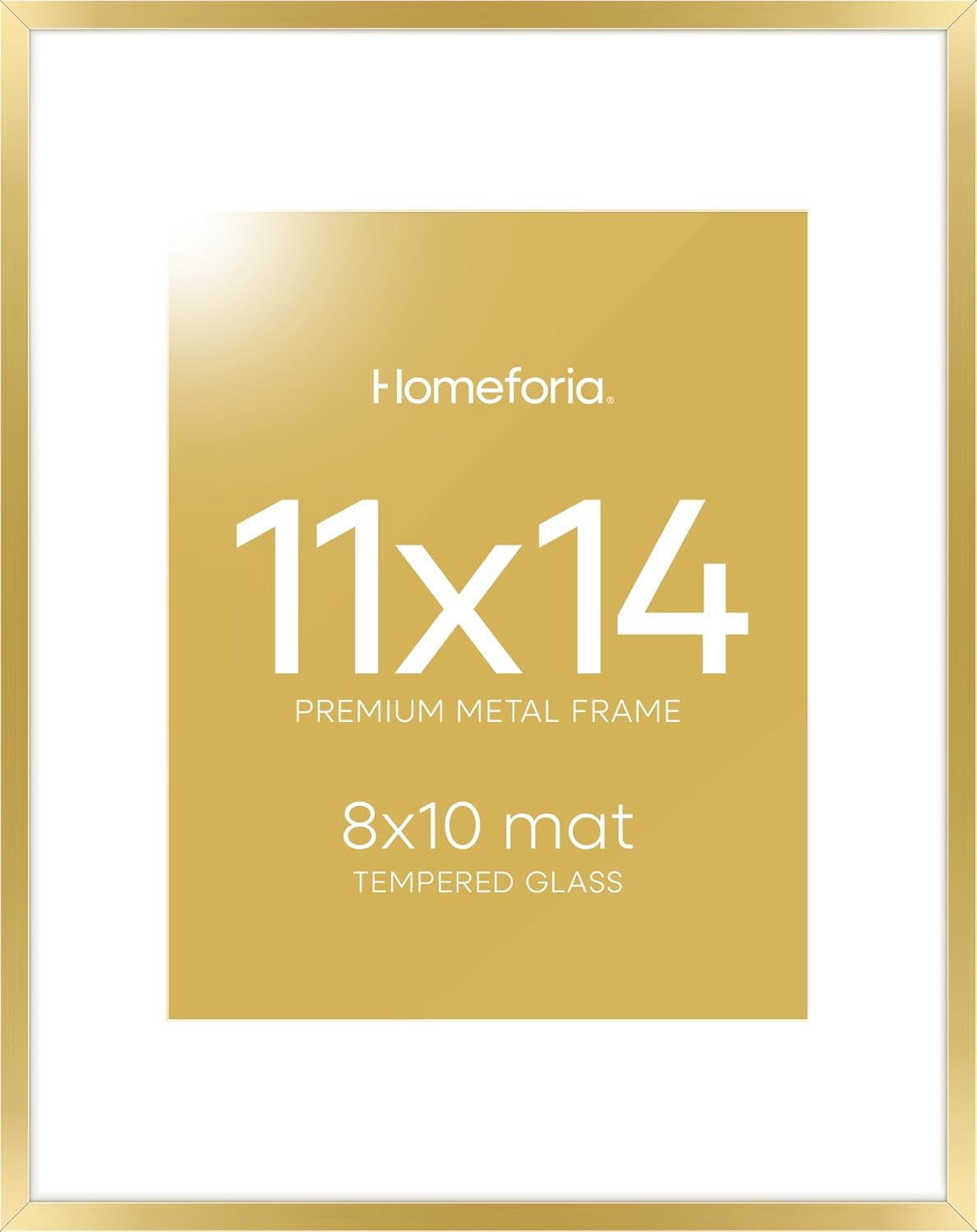 Homeforia 11x14 Picture Frame Gold, High End Metal 11x14 Poster Frames with Mat for 8x10, 11 x 14 Gold Frame Matted to 8 x 10 inch Photo, 11by14 Thin Hanging Frames, Tempered Glass, Wall Kit, Set of 1