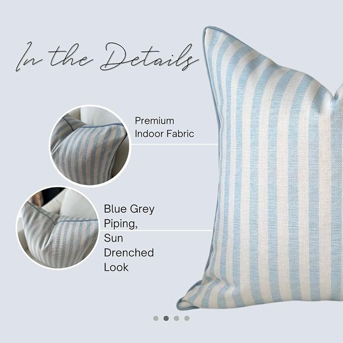 Jillien Harbor Throw Pillow for Home Harvey Striped Style Pillow Cover Coastal Grandmillennial Pillow Cover 20" x 20" Grandmillennial Home Decor Coastal Home Decor