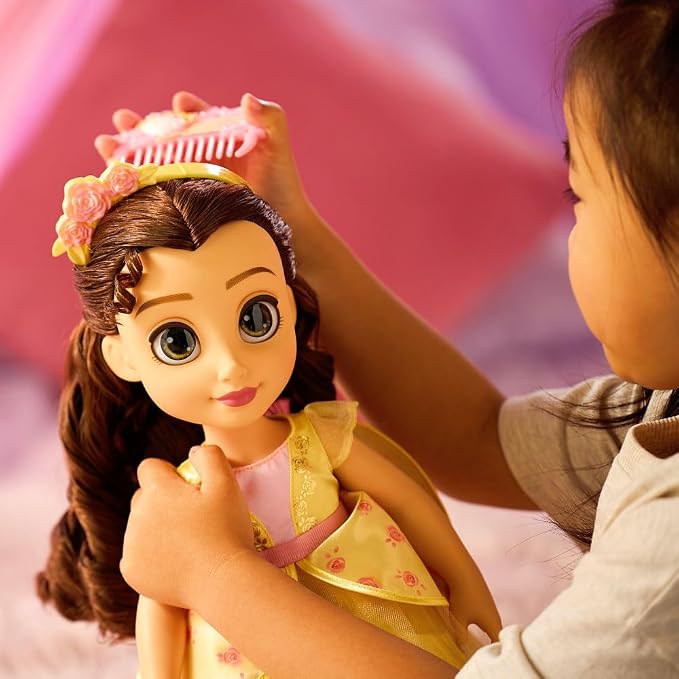 Disney Store Official Belle Once Upon a Story Doll - Disney Princess Toys Featuring Reflective Eyes with 3D Pupil and Iris, Detailed Costume, Hair Comb & Shoes - Comes in Display Box - 16 Inches