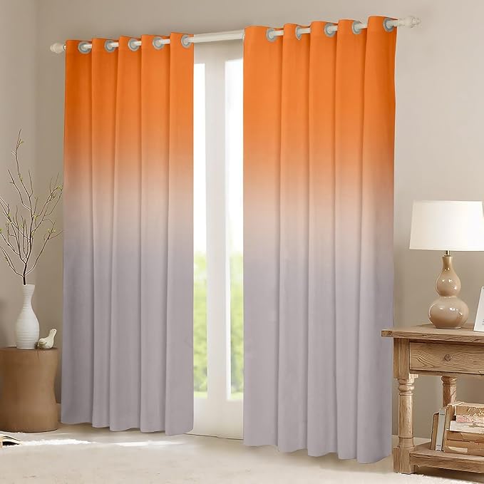 jejeloiu (2 Panels, 42 x 84 Inch Orange Darkening Drapes Gradient Style Curtains for Bedroom Living Room for Kids Women Men Ombre Grey Blackout Curtains Geometric Window Treatments