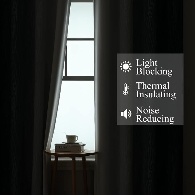 Estelar Textiler Full Room Darkening Greyish White and Navy Blue Blackout Curtains 45 Inch Length 2 Panels Set, Ombre Thermal Insulated Light Blocking Grommet Gradient Drapes for Bedroom,52Wx45L