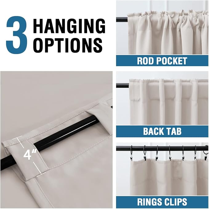 H.VERSAILTEX Blackout Curtains Thermal Insulated Window Treatment Panels Room Darkening Blackout Drapes for Living Room Back Tab/Rod Pocket Bedroom Draperies (2 Panels, Stone, 42 x 63 Inch)