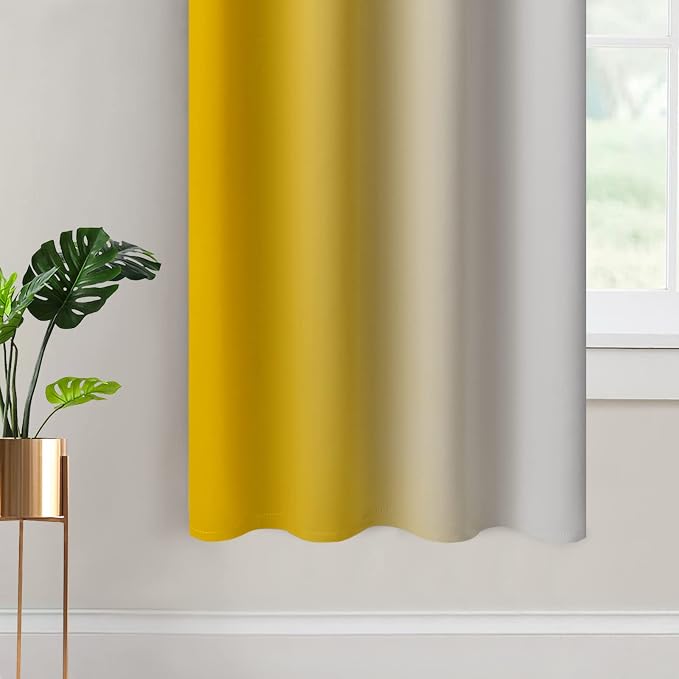 Yakamok Ombre Curtains Yellow and Greyish White for Living Room,52Wx63L | Room Darkening Curtains 63,Thermal Insulated Gradient Color Drape,Light Blocking Grommet Window Curtains for Bedroom,2 Panels