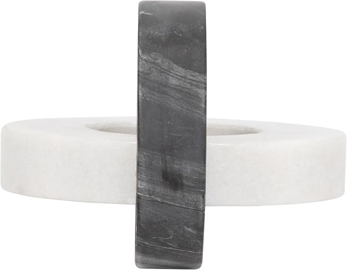 Home Decor and Bathroom Decor Marble Double Ring – Modern Shelf Sculpture and Office Accents for Room Styling – Coffee Table Ornaments and Living Room Decor Statues Design – 6", White & Black