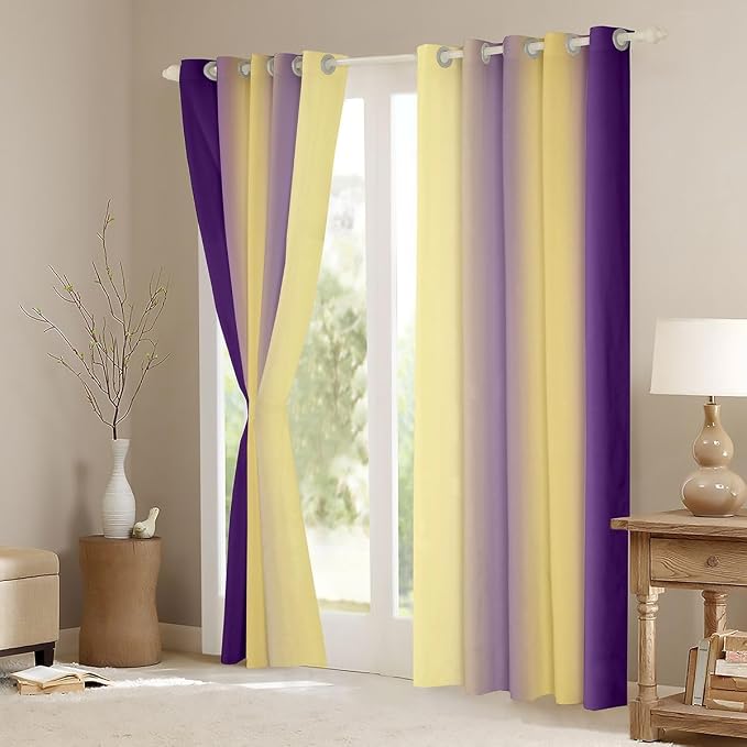 jejeloiu (2 Panels, 42 x 63 Inch Purple and Yellow Darkening Drapes Gradient Style Curtains for Bedroom for Kids Women Men Ombre Printed Blackout Curtains Geometric Window Treatments