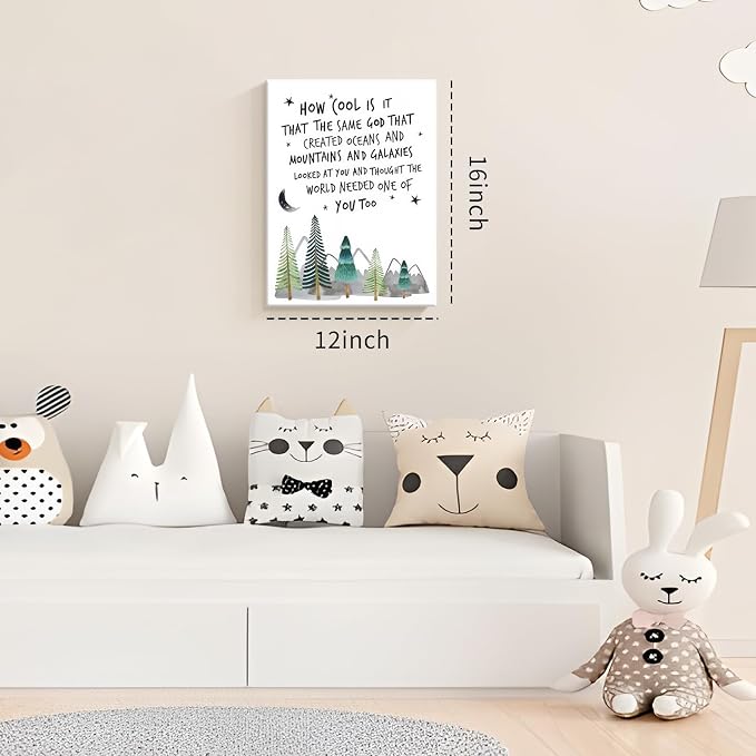 Christian Nursery Wall Art Mountain Pictures Baby Boy Decor 12x16 Inch | Inspirational Religious Decor, Toddler Boy Room Decor, Faith Paintings, Christening Gifts for Boys
