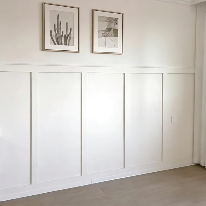 1 Set 94.5 in x 54 in MDF Board and Batten, Paintable Wainscoting Kit,Molding Trim Slat with Edge Strip，Premade Accent Wall Panel for DIY Kitchen Bedroom Living Room Home Decor Covers (94.5 x 54 Inch)
